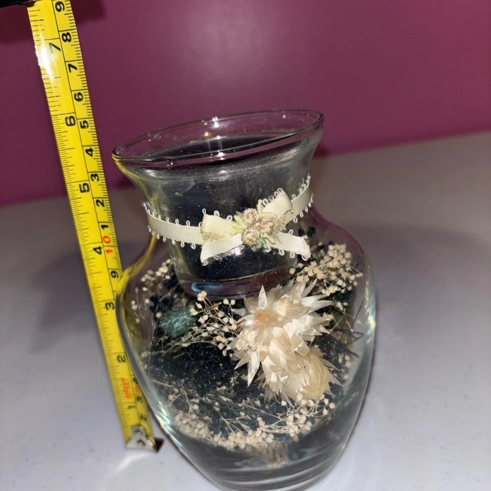 Glass Vase with Cream and Blue Dried Flowers